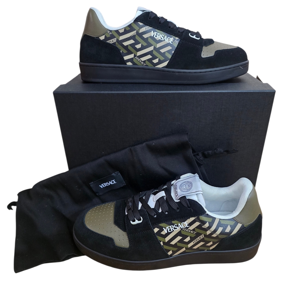 **** SOLD*****Versace Greca Leather Green/ Black Sneakers Size 11 US (44) New